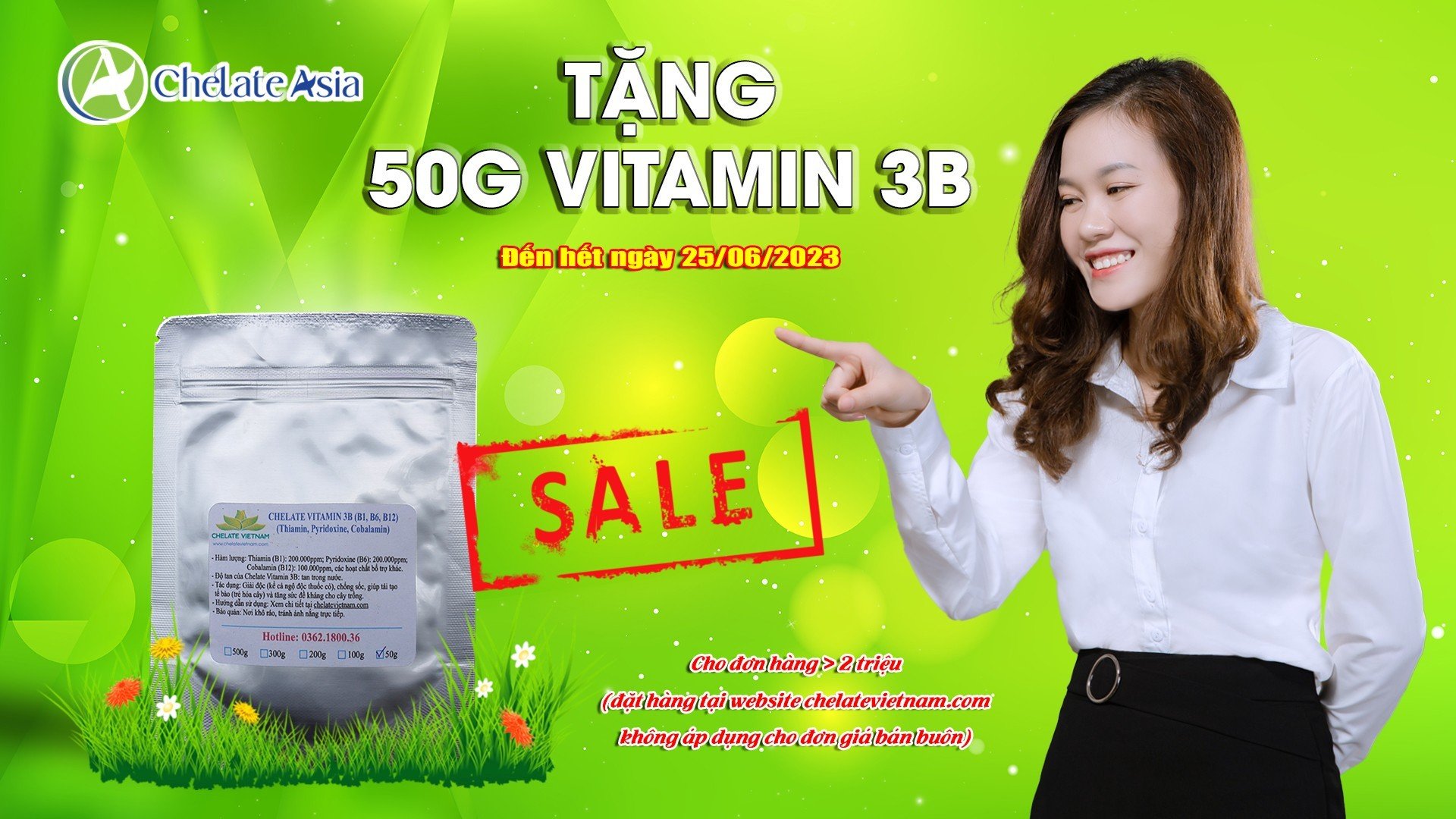 Tặng 50g Chelate Vitamin 3B (B1, B6, B12) cho đơn hàng có giá trị từ 2 triệu đồng