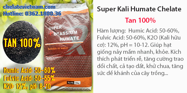 Bán Super Kali (Humate, Fulvate) Chelate (Tan 100%) Humic Acid: 55-65%, Fulvic 50 - 55%, K2O (Kali hữu cơ): 12-14%