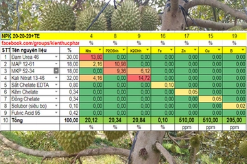 Tính giùm em công thức NPK 20-20-20+TE bón lá