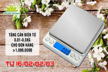 Tặng Cân điện tử mini (cân tiểu ly 0,01-0,5kg) khi mua hàng Online tại www.chelatevietnam.com