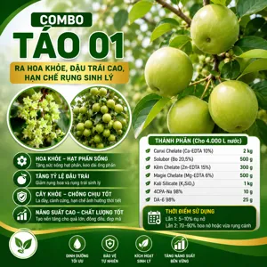 Bộ nguyên liệu Combo Táo 01 gồm Canxi EDTA, Solubor, Kẽm EDTA, 4-CPA-Na và DA-6