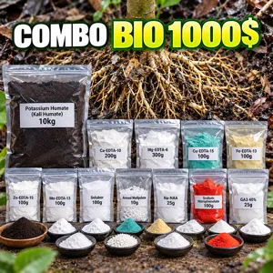 Bộ nguyên liệu Combo BIO 1000$ gồm kali humate, các loại vi lượng chelate EDTA, Solubor, amoni molipdat, Na-NAA và nitrophenolate