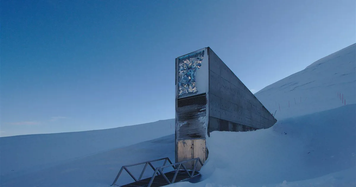 Lối vào Kho hạt giống toàn cầu Svalbard giữa núi tuyết ở Na Uy